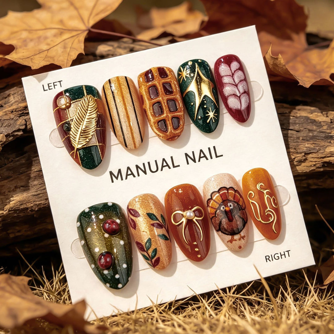 Festliches herbstliches Press-On Nagelkunst-Set