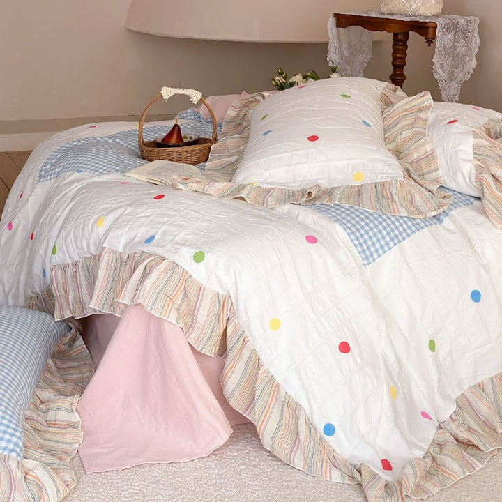 Rüsch Patchwork Pünktchen Baumwolle Bettbezug Set mit Gingham Einsatz und Kissenbezügen