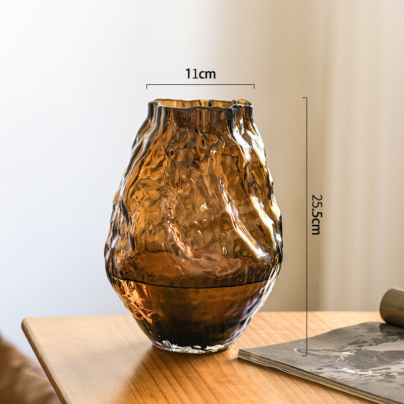 Mouth-Karnz-Bodenvase aus handgeblasenem strukturiertem organischem Glas mit schmalem Mund