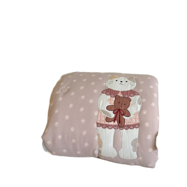 Kinder-Steppdecke mit applizierter Katze und Teddybär extraweiche Kuscheldecke