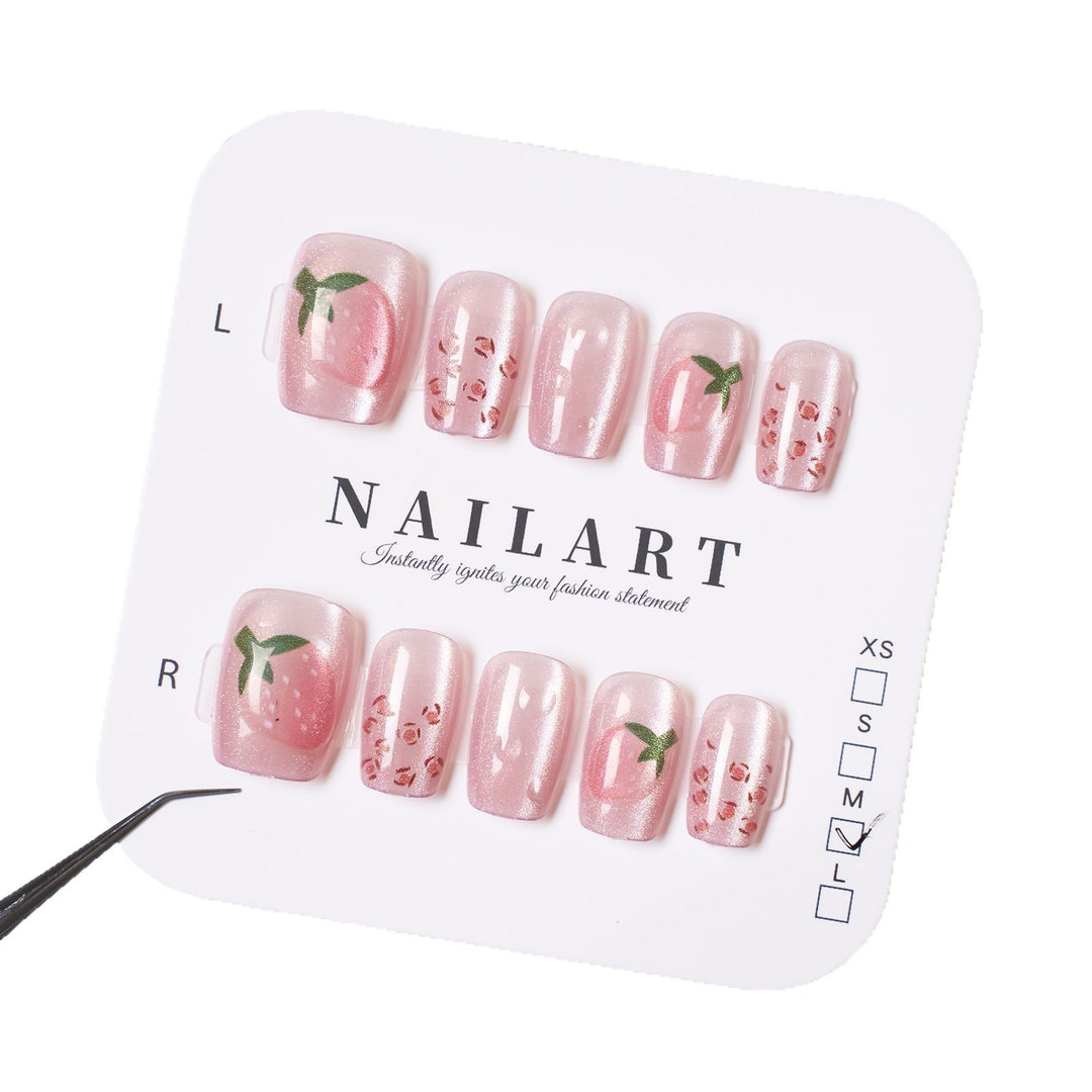 Artisanal Press-On Nail Set mit Blumen- und Obstmotiven Karnz