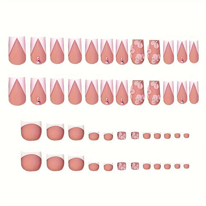 Floral French Tip Press-On Nail Set Karnz