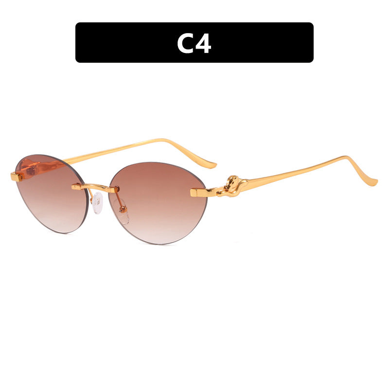 Damen runde Sonnenbrille mit elegantem, halbtransparentem Rahmen und modischen Details Karnz