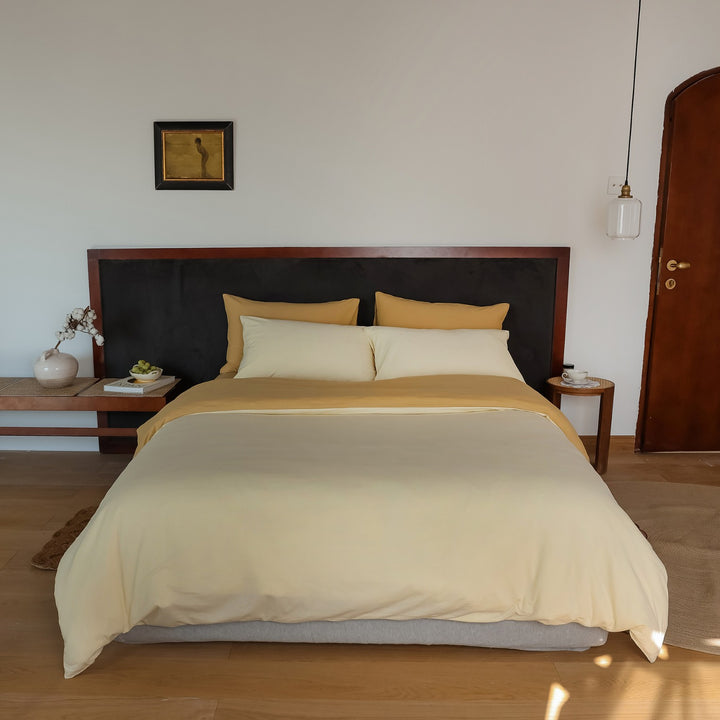 Atmungsaktives Wendebettwäsche-Set aus Bio-Baumwolle mit leichter Steppdecke und Kissenbezügen