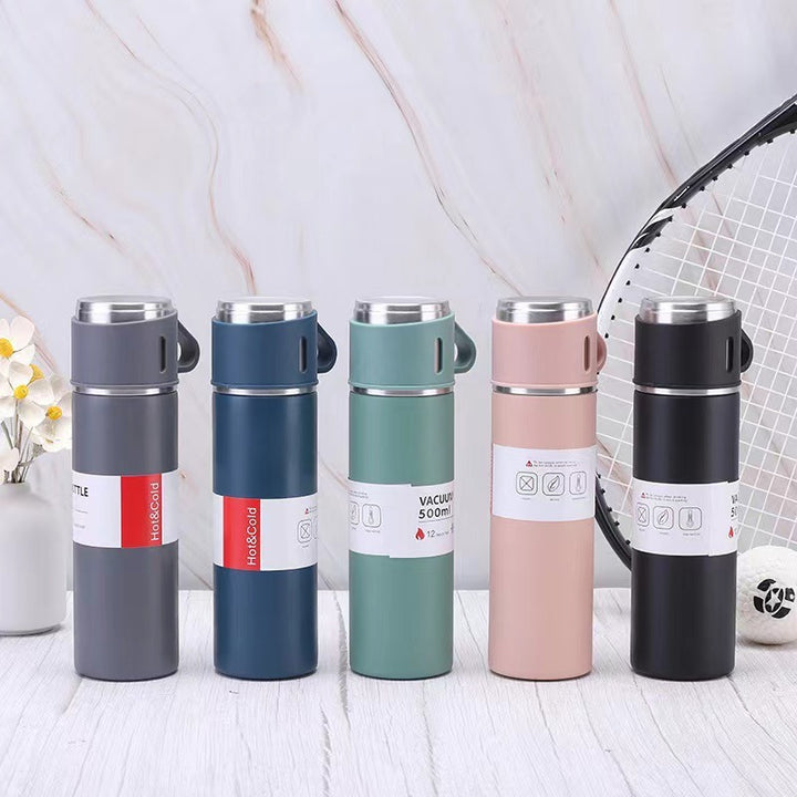 Damen Edelstahl-Isolierflasche mit zwei dazugehörigen Tassen Karnz