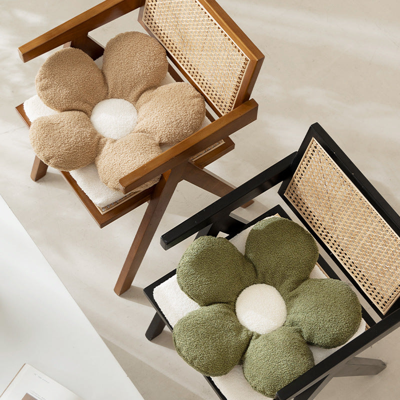 Ergonomisches Blüten‑Sitzkissen aus Bouclé‑Teddy für Stuhl und Hocker