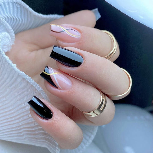 Künstlerisches Press-On Nail Set mit modernen geometrischen Designs Karnz