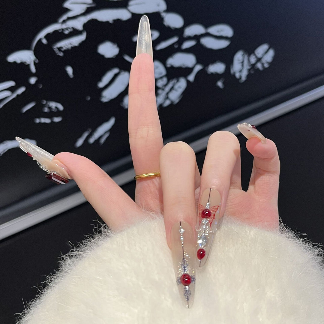 Künstlerisches floral verziertes Press-On Nail Set Karnz