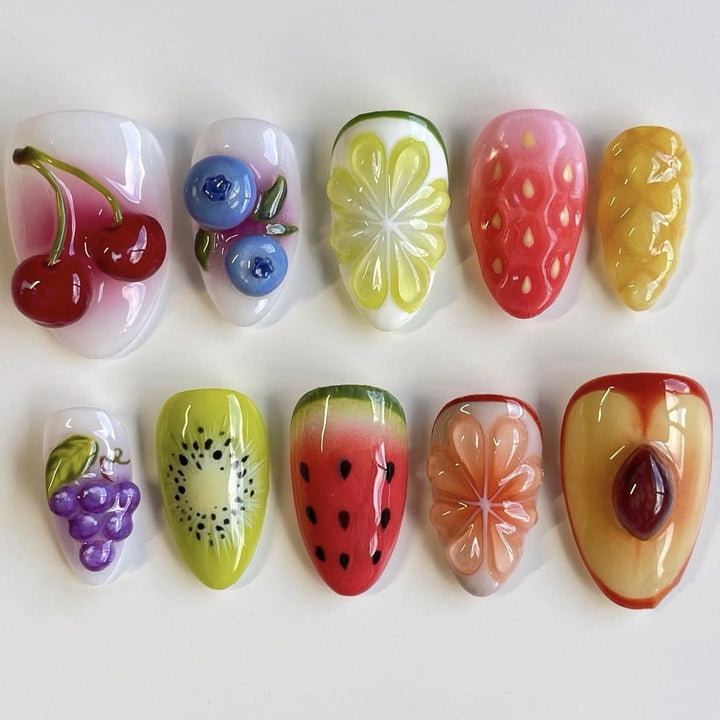 Vibrantes Frucht-Themen Press-On Nagel Kunst Set