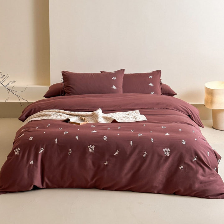 Bestickte Mini Floral Baumwoll-Satin Bettbezug Set mit Kissenbezügen