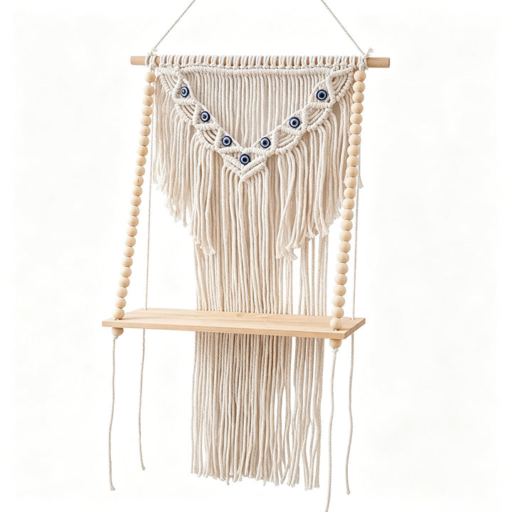 Macrame Wandregal mit dekorativen Perlen Karnz