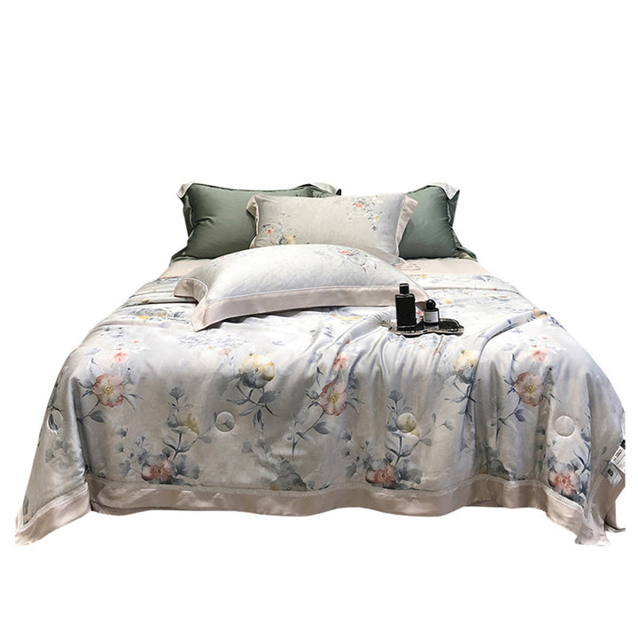 Luxuriöses Baumwollsatin-Bettwäsche-Set mit floralem Aquarellprint und feiner Satinkante