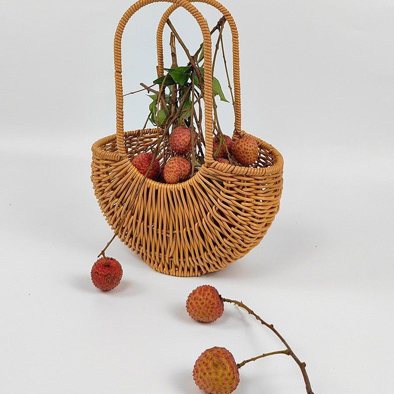 Damen Elegant geflochtener Rattankorb mit doppeltem Griff Karnz