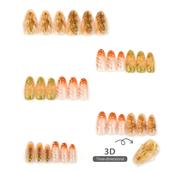 Künstlerisches Press-On-Nail-Set mit floralem und metallischem Design