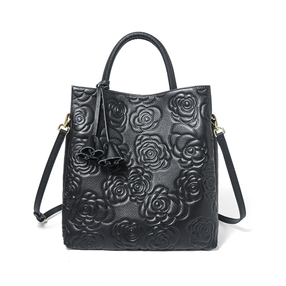Prägte Blumen-Leder-Tote-Bag mit abnehmbarem Riemen