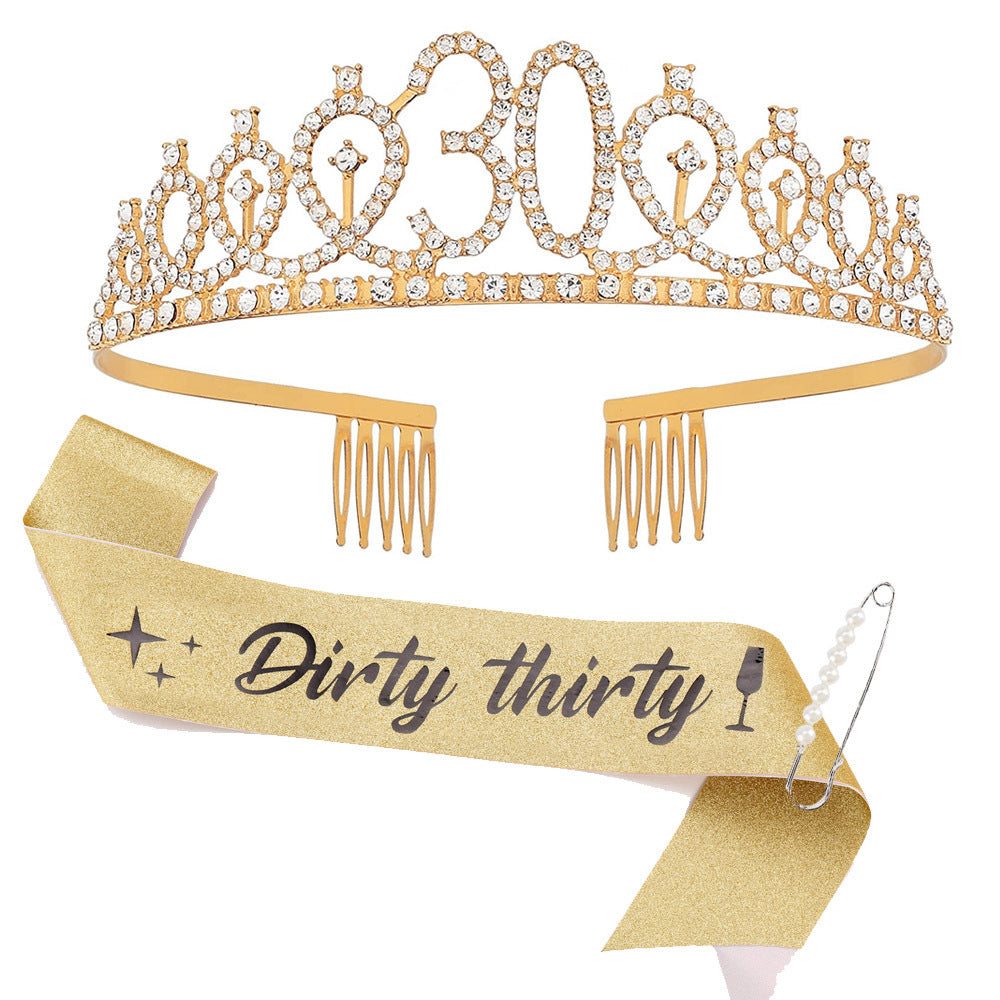Damen Kristallverzierte Geburtstagskrone mit personalisiertem Sash Karnz