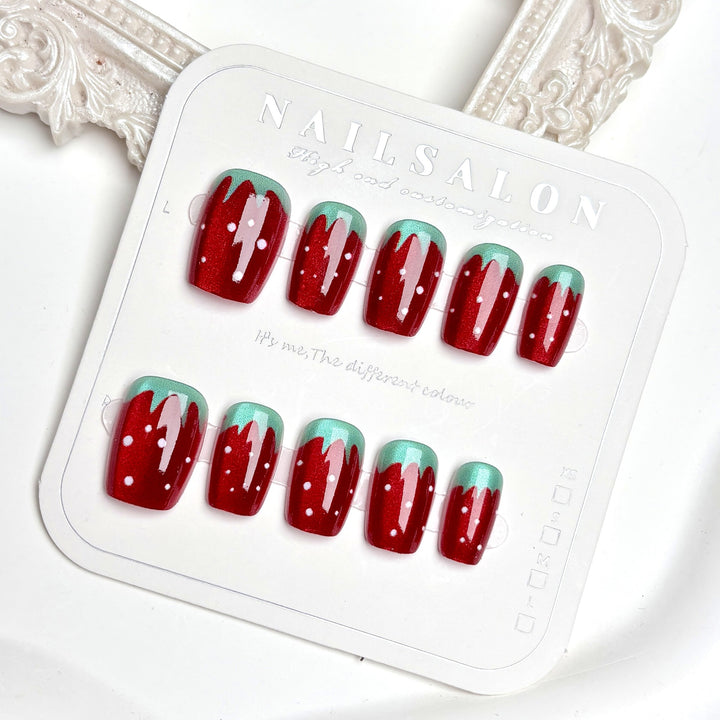 Kreatives Erdbeer-Themen Press-On Nagelkunst Set
