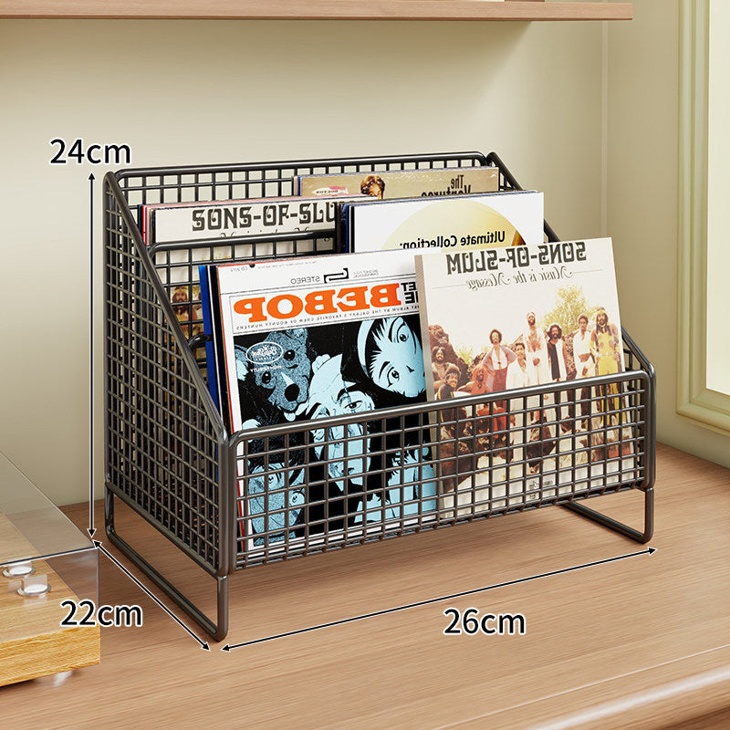Winkeleckiger Drei-Tier Metall-Mesh Vinyl-Schallplatten- und Magazin-Organizer-Regal