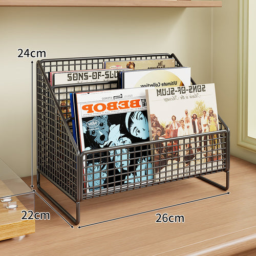 Winkeleckiger Drei-Tier Metall-Mesh Vinyl-Schallplatten- und Magazin-Organizer-Regal