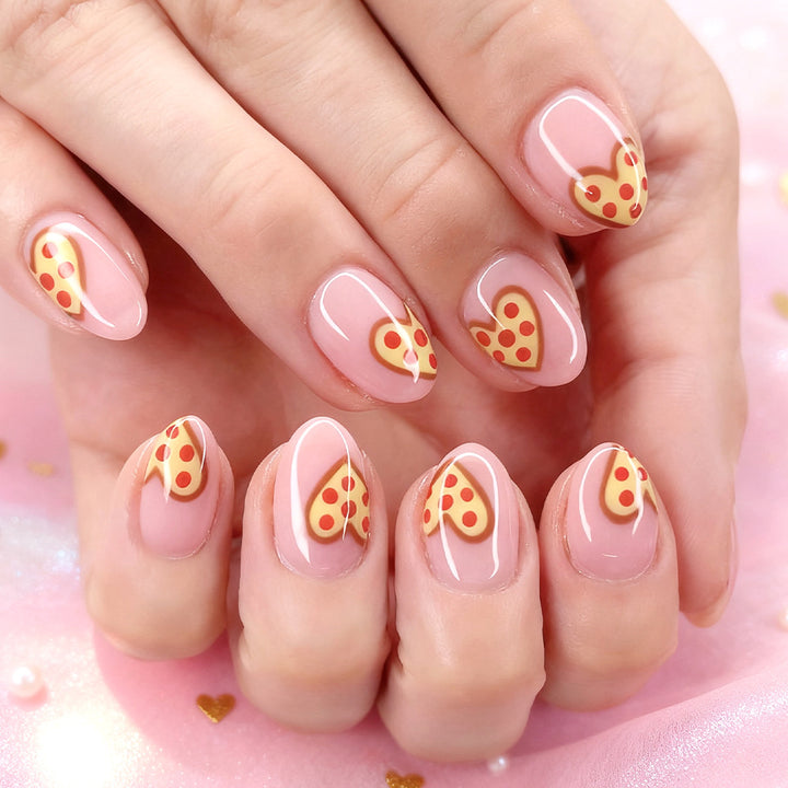 Verspielte Pizza Herz Press-On Nagelkunst Karnz