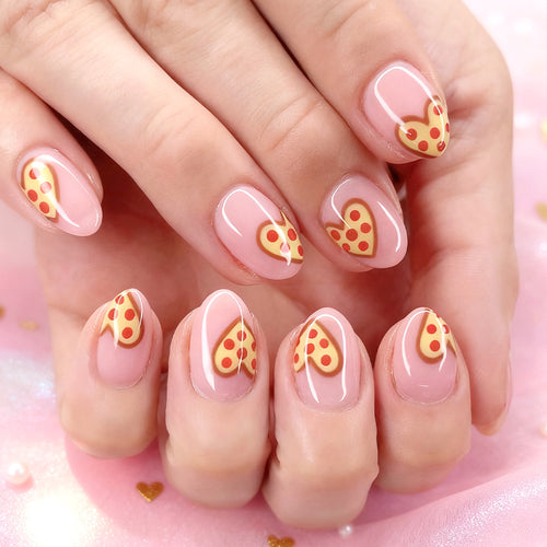 Verspielte Pizza Herz Press-On Nagelkunst Karnz