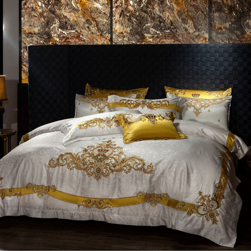 Barock Bestickte Satin-Optik Bettbezug Set