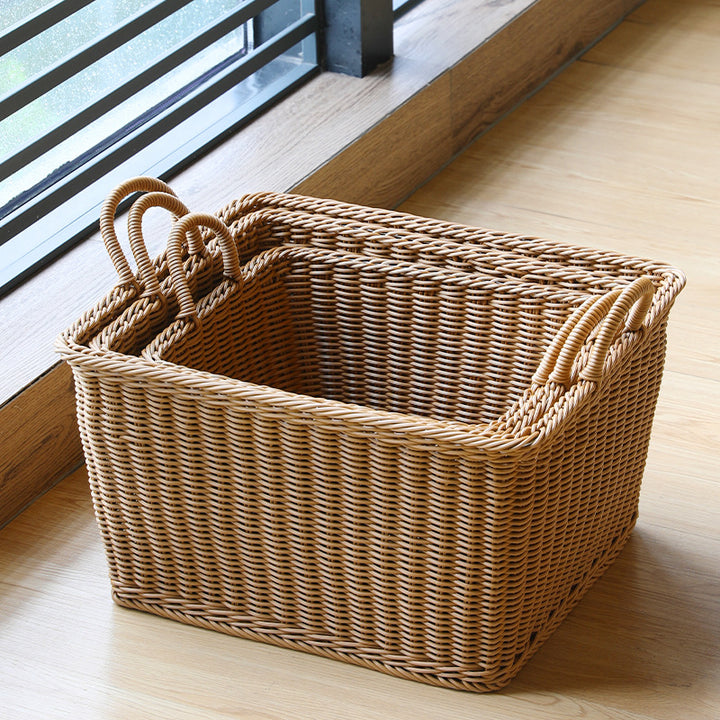 Unisex Geräumiger Aufbewahrungskorb aus geflochtenem Rattan Karnz