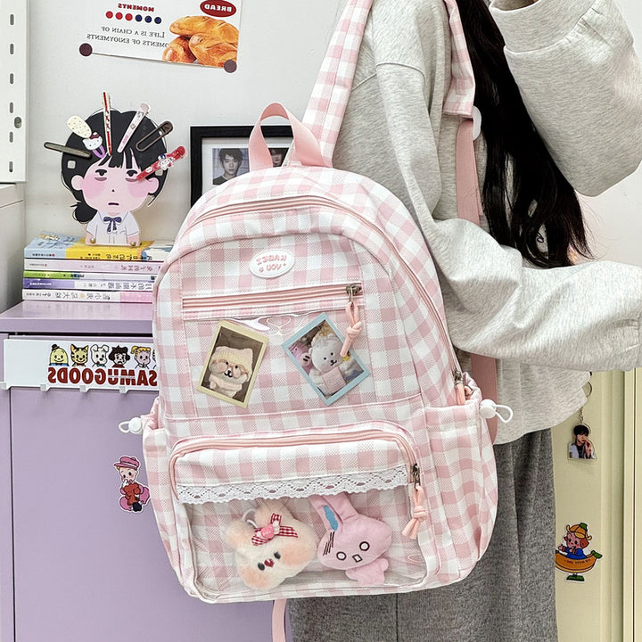 Transparente Fronttaschen Karomuster Rucksack Karnz