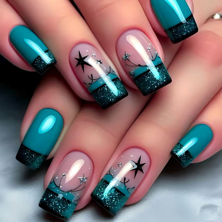 Dekoratives Glitzerstern-akzentuiertes Press-On-Nagelset Karnz