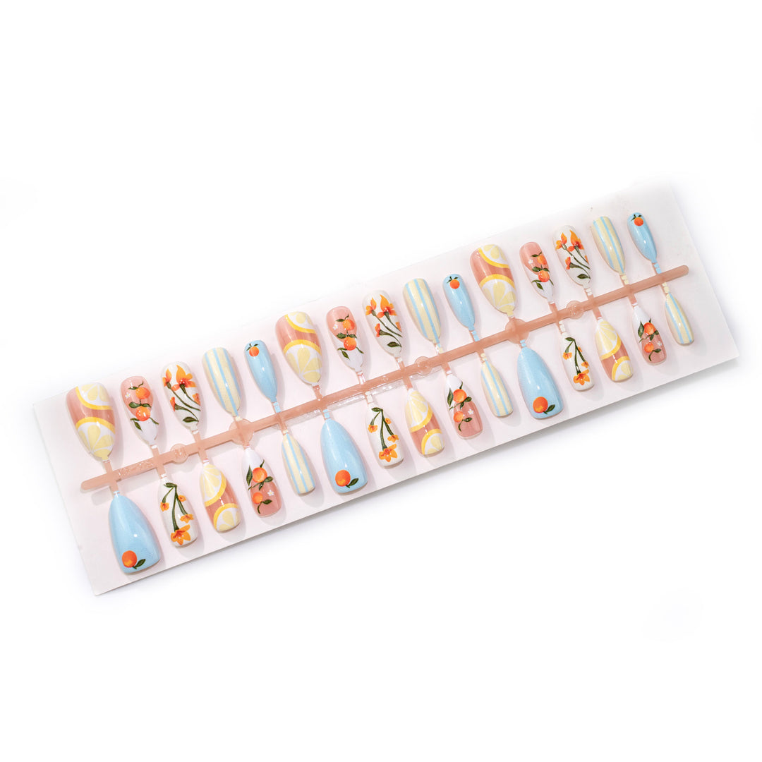 Künstlerische Zitrus-Themen Press-On Nagelkunst Karnz