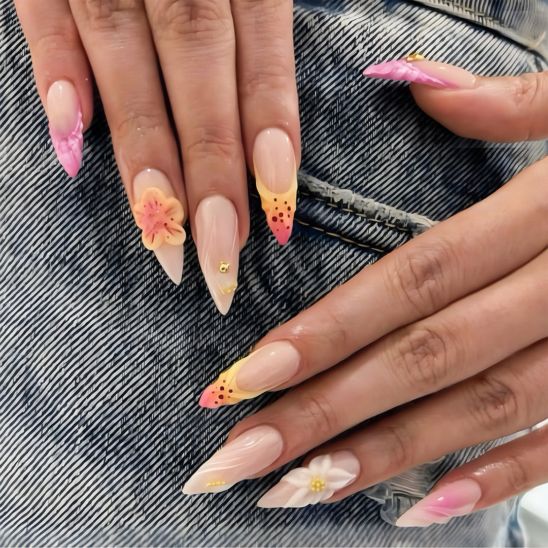 Floral Akzent Stiletto Press-On Nägel Karnz
