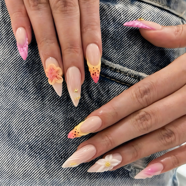Floral Akzent Stiletto Press-On Nägel Karnz