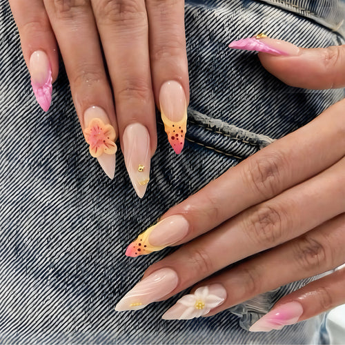 Floral Akzent Stiletto Press-On Nägel Karnz