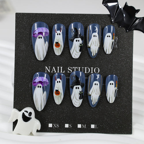 Halloween Kunstnagelset mit gruseligen Geister- und Kürbisdesigns Karnz