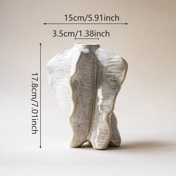 Skulptural Keramische Gerippte Wellen Torso Knauf Vase