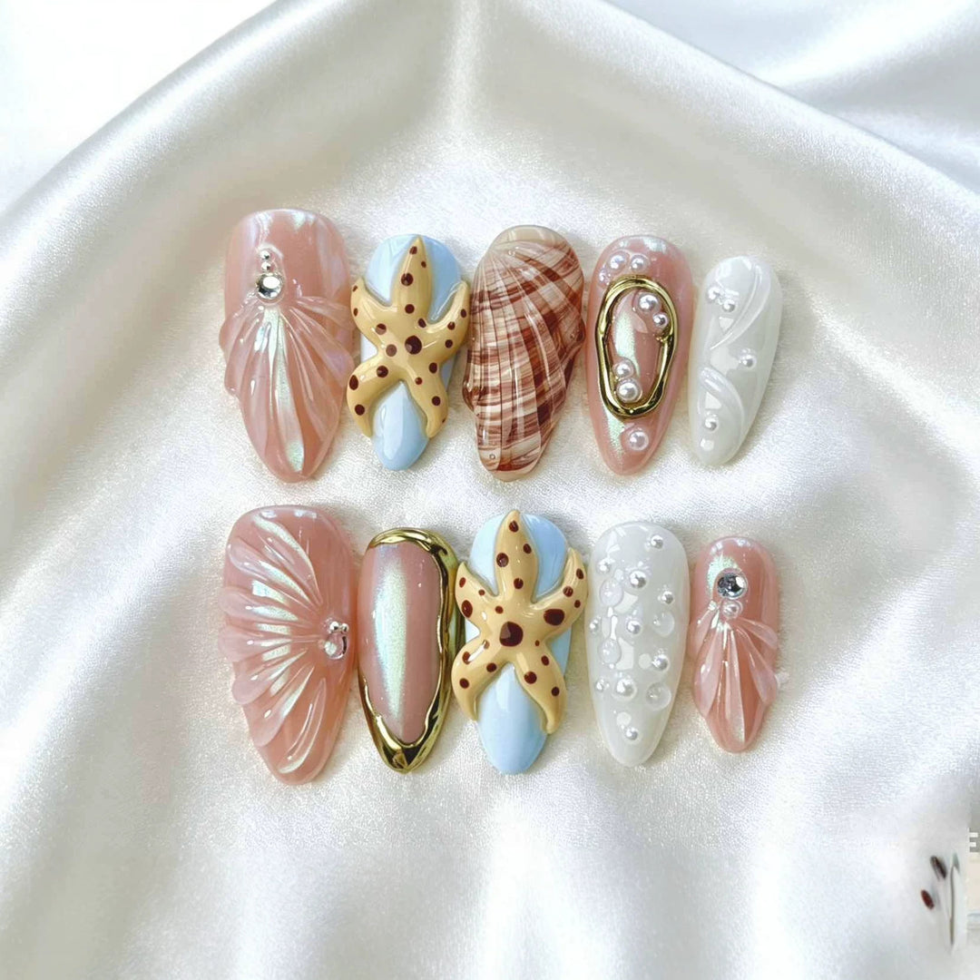 Künstlerisches vom Ozean inspiriertes Press-On-Nagelset