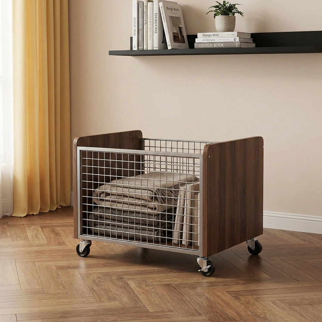 Unter-Tisch Rolllager Schublade mit Holzfront und Metallgitterseiten
