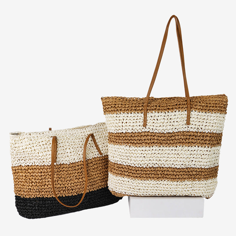 Damen Mode-Tasche aus handgefertigtem Naturmaterial mit Streifenmuster Karnz