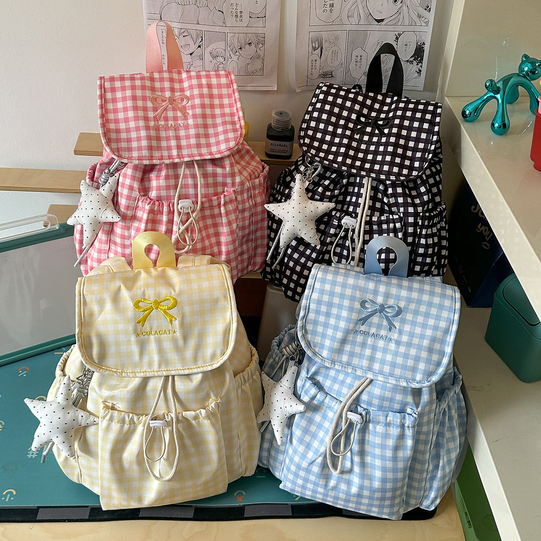 Süßer Karomuster-Zugbeutel Rucksack Karnz