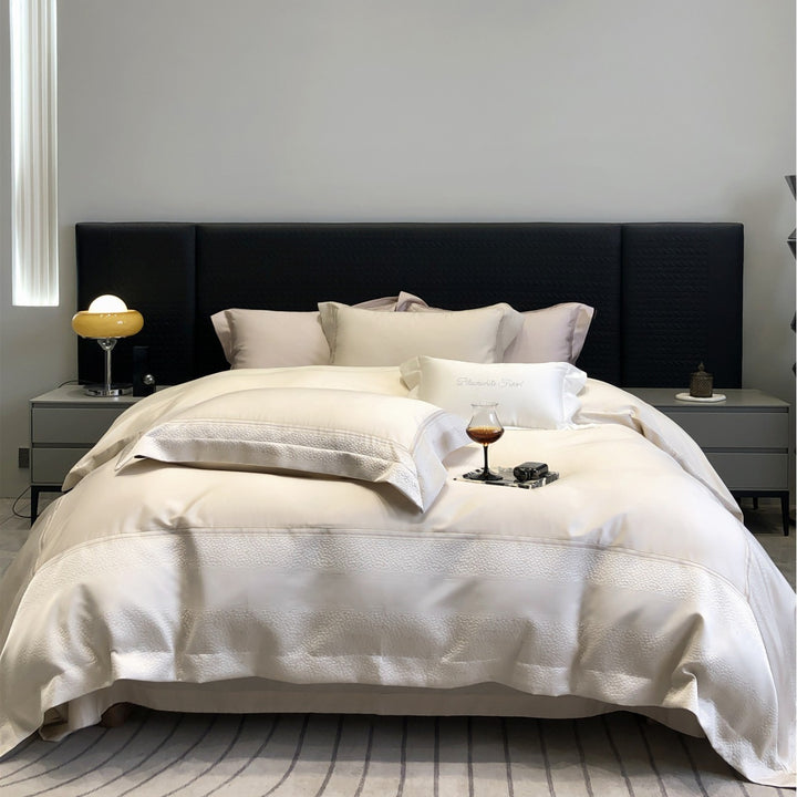 Hotel-Style Bio-Baumwoll-Bettwäsche-Set mit gewebtem Rand und Umschlagkissenbezügen