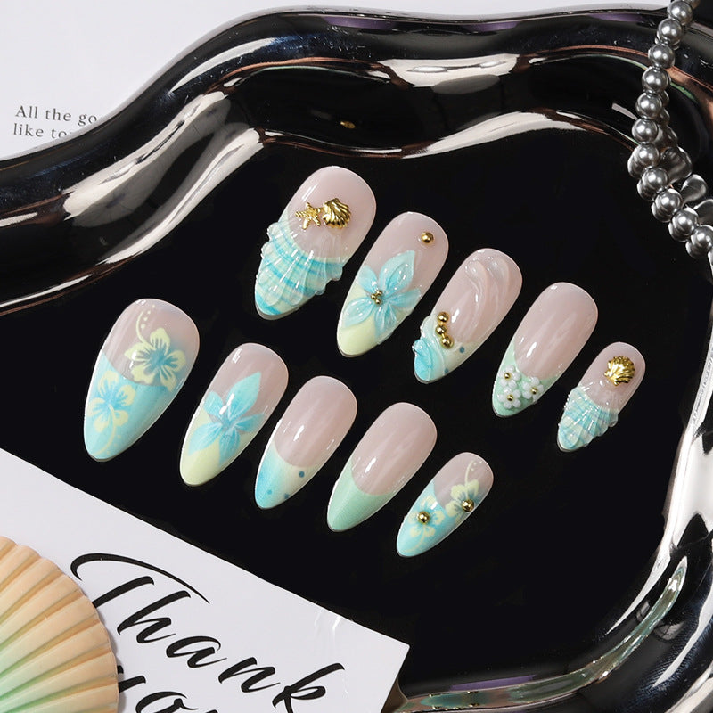 Künstlerisches tropisches floral Press-On Nagelset Karnz