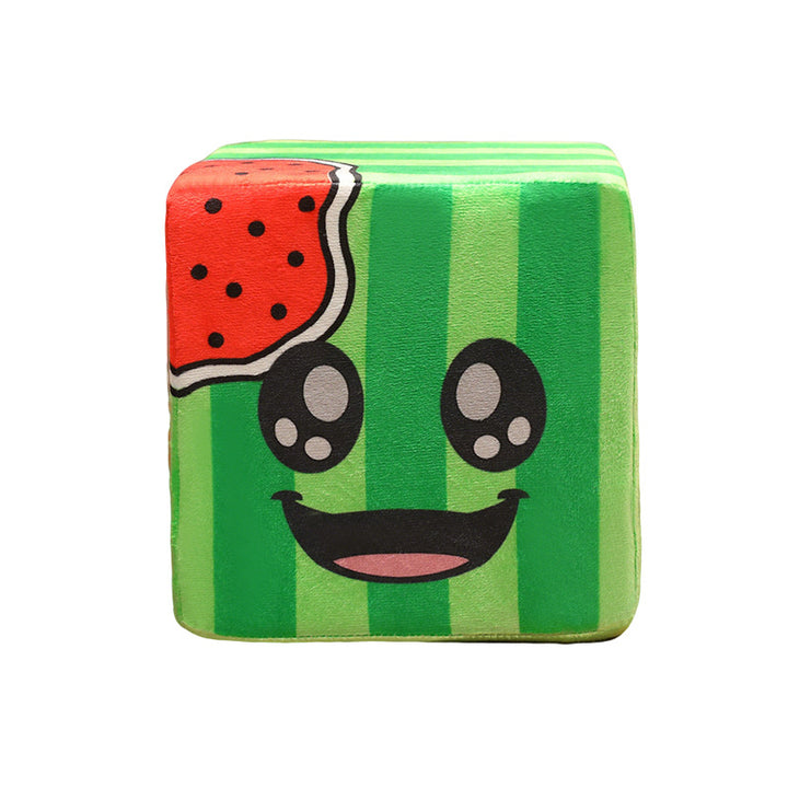 Kawaii Wassermelonenwürfel Plüsch Dekokissen mit gesticktem Gesicht Karnz