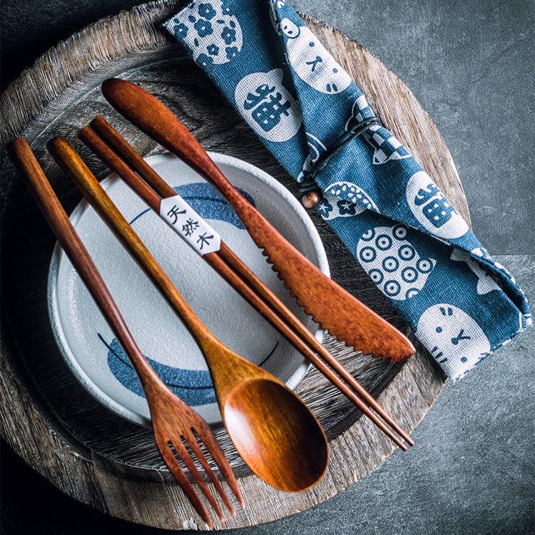 Japanischer schlichter Stil Holzbestecksets | Karnz
