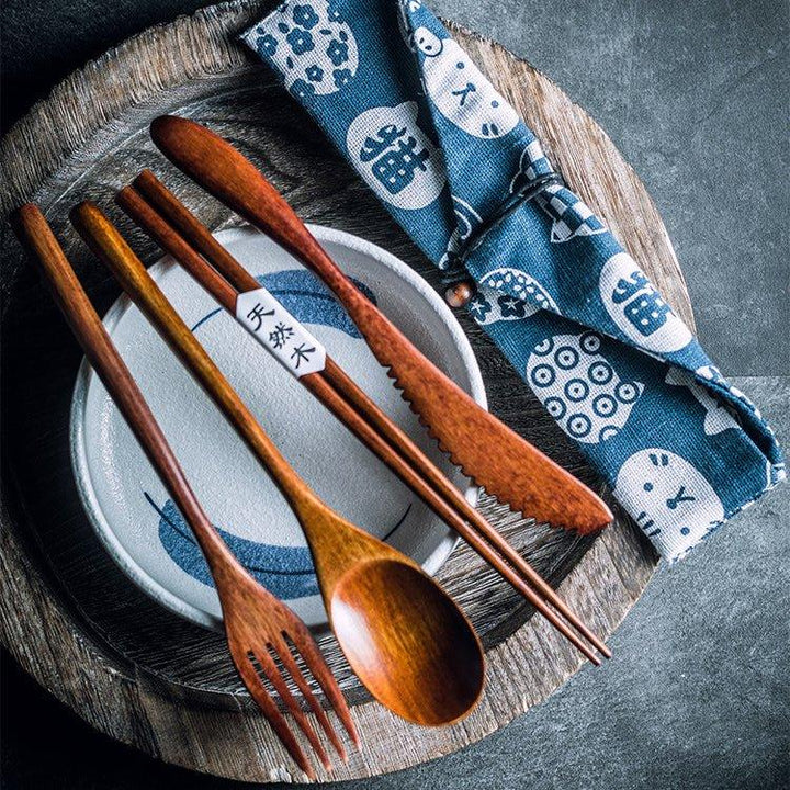 Japanischer schlichter Stil Holzbestecksets | Karnz