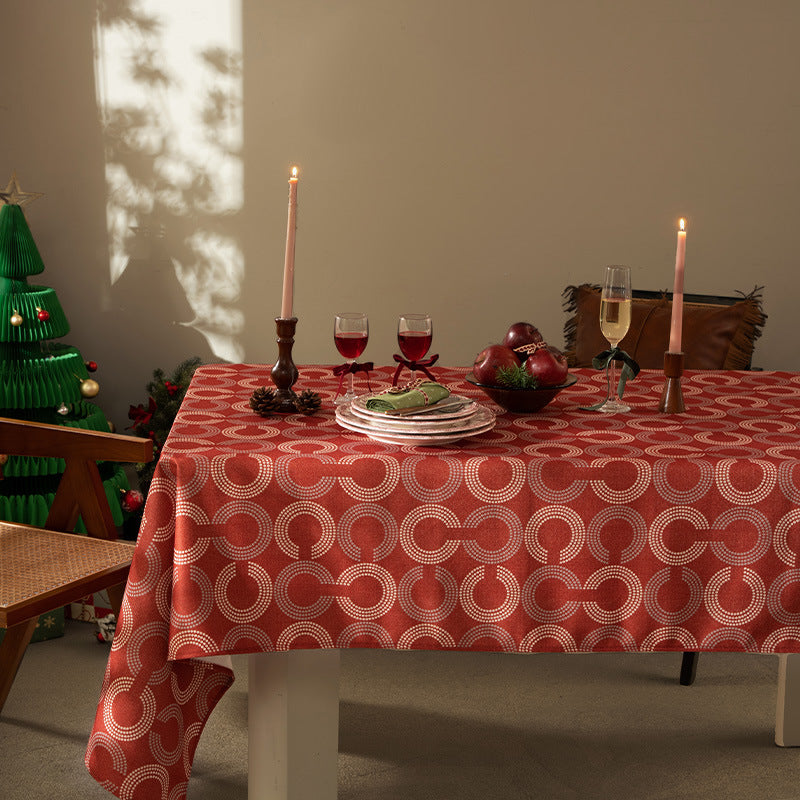 Rechteckige Jacquard-Tischdecke mit geometrischem Kreisrelief