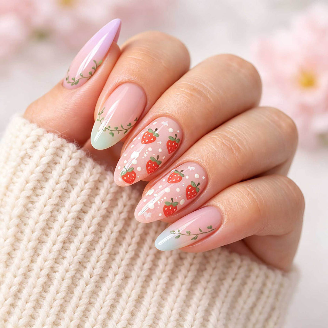 Künstlerische Erdbeer-Themen-Nagelkunst