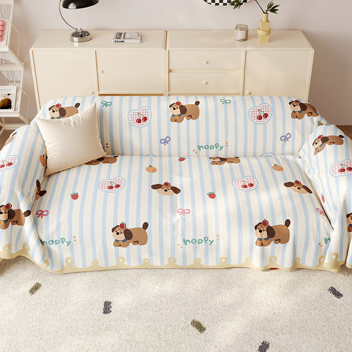 Stretch-Fit Decorative Sofa Slipcover Protector with Cute Cartoon Puppy Print
