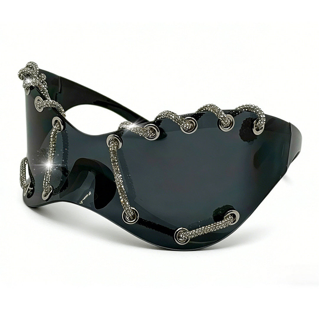 Damen extravagante Sonnenbrille mit einzigartigem Ketten-Design Karnz