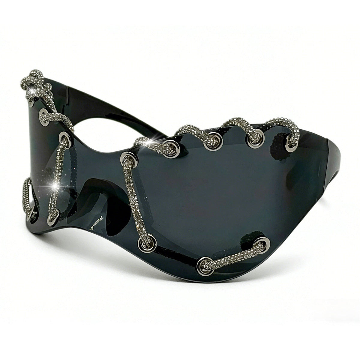 Damen extravagante Sonnenbrille mit einzigartigem Ketten-Design Karnz