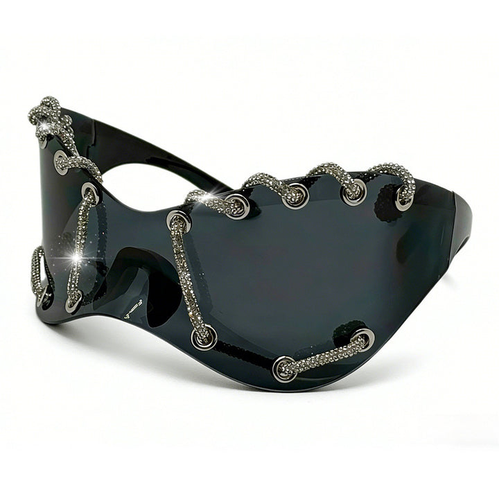 Damen extravagante Sonnenbrille mit einzigartigem Ketten-Design Karnz